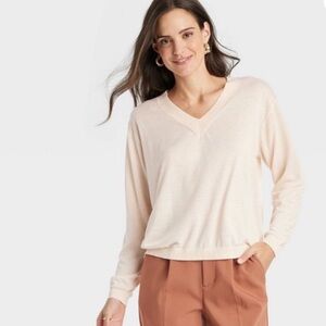 Cream V-Neck Sweater by A. New. Day